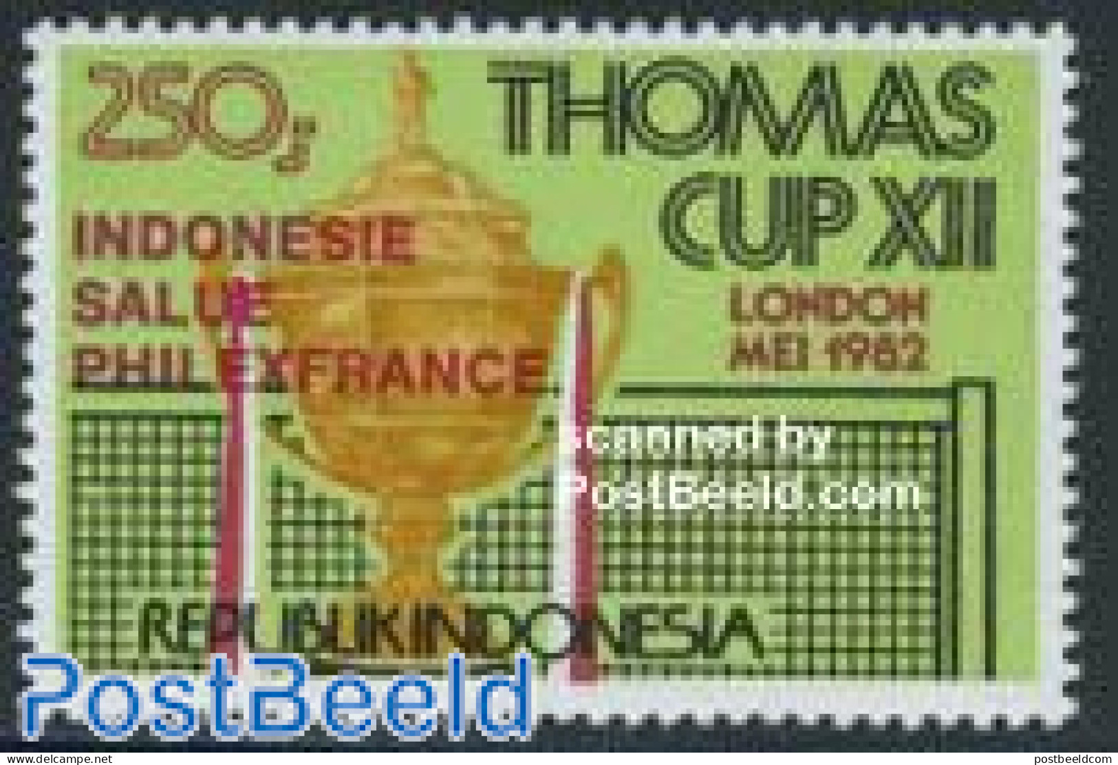 Indonesia 1982 Thomas Cup 1v With Red Overprint (from S/s), Mint NH, Sport - Badminton - Sport (other And Mixed) - Badminton
