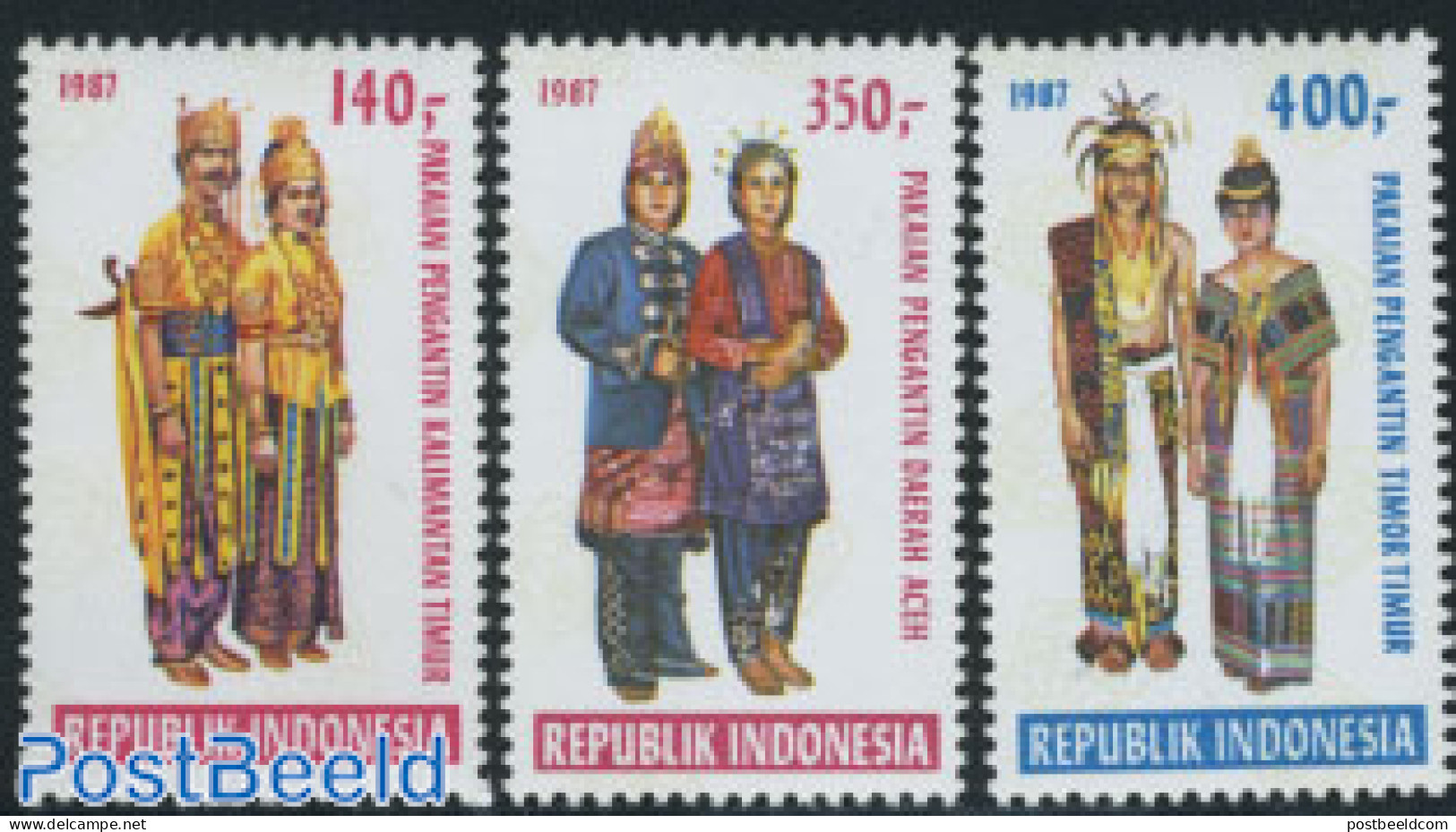 Indonesia 1987 Art & Culture, Costumes 3v, Mint NH, Various - Costumes - Disfraces