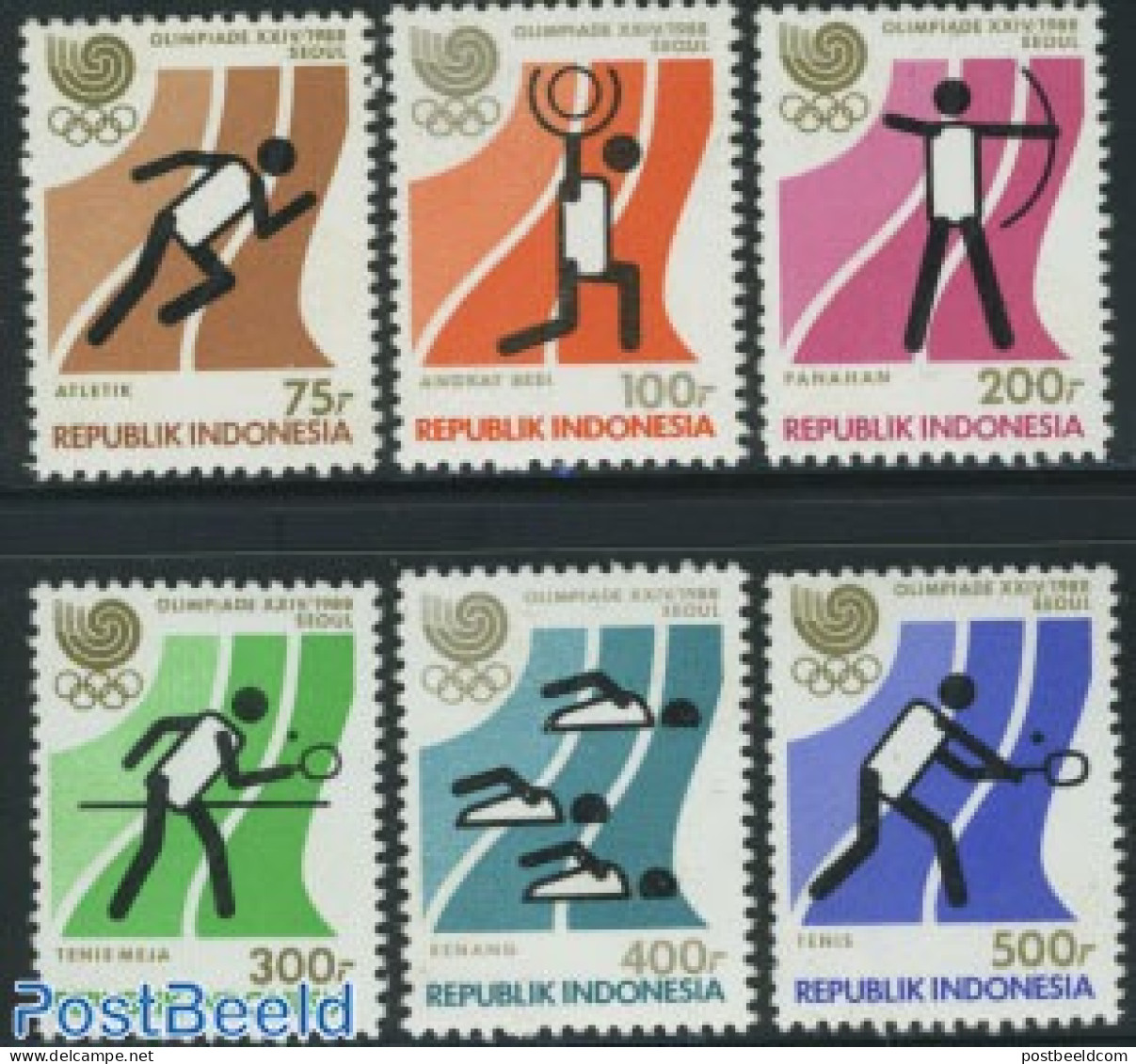 Indonesia 1988 Olympic Games Seoul 6v, Mint NH, Sport - Olympic Games - Shooting Sports - Swimming - Table Tennis - Te.. - Tir (Armes)