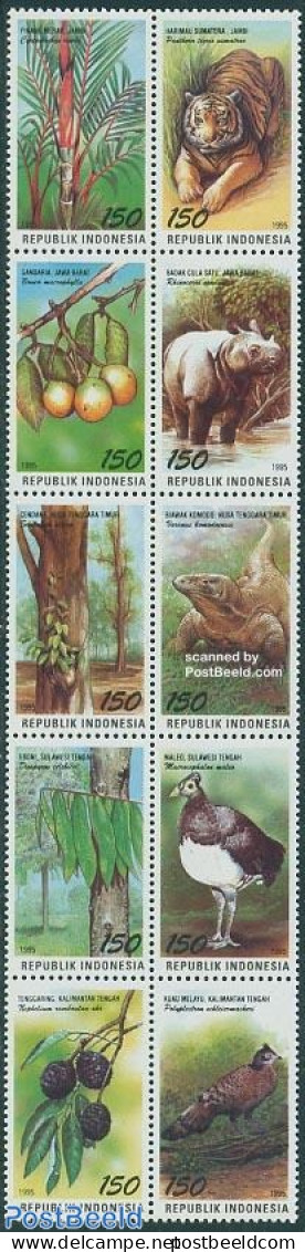 Indonesia 1995 Flora & Fauna 10v [++++], Mint NH, Nature - Animals (others & Mixed) - Cat Family - Fruit - Rhinoceros .. - Obst & Früchte