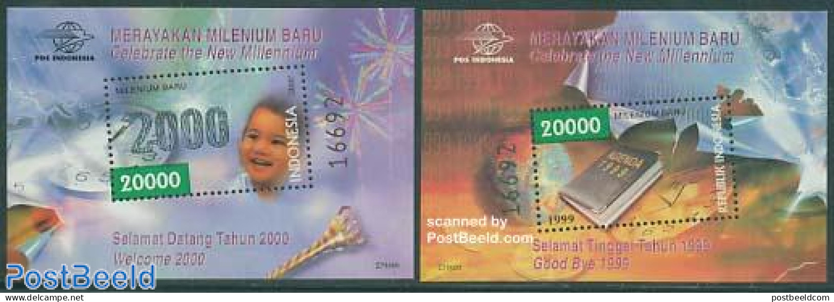 Indonesia 1999 Millennium 2 S/s, Mint NH, Various - New Year - Art - Books - Nouvel An