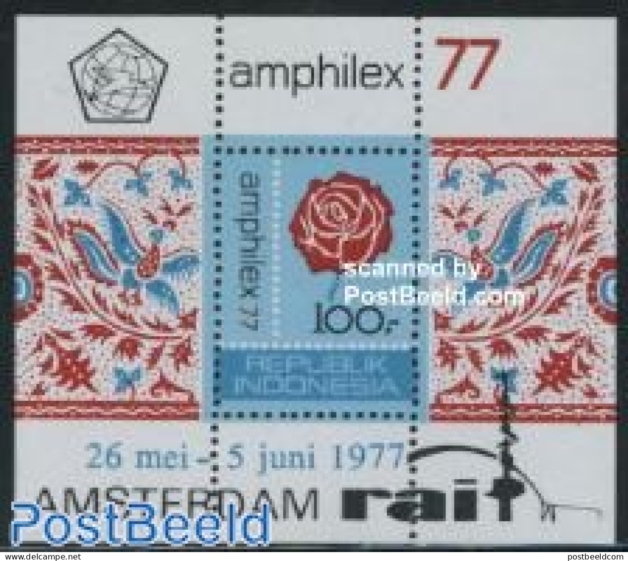 Indonesia 1977 Amphilex S/s Perforated, Mint NH, Nature - Flowers & Plants - Roses - Philately - Indonesië