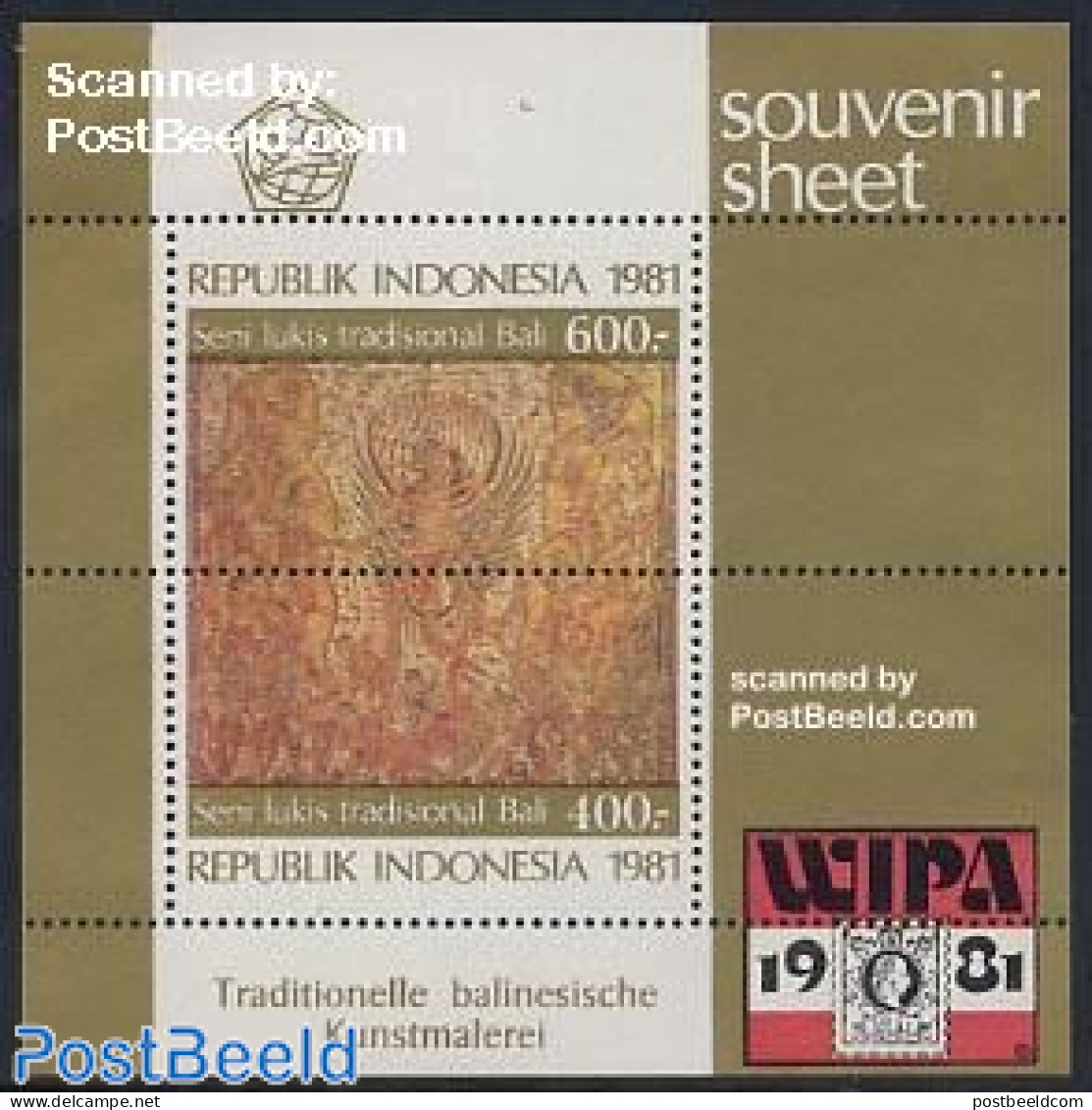 Indonesia 1981 WIPA Exposition S/s, Mint NH, Stamps On Stamps - Art - Paintings - Briefmarken Auf Briefmarken