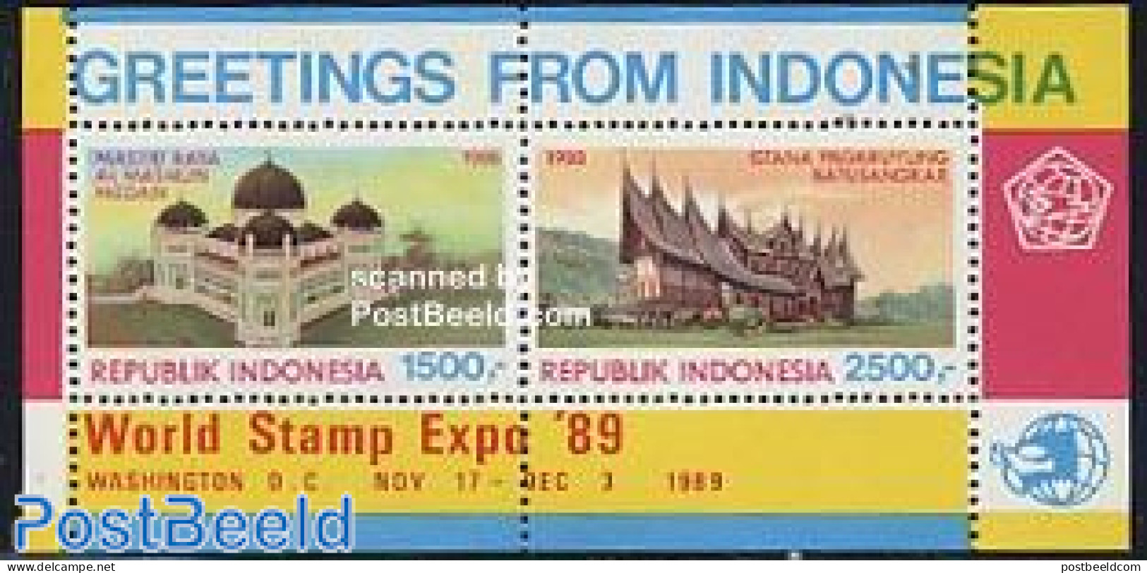 Indonesia 1989 World Stamp Expo S/s, Mint NH, Art - Architecture - Indonesia