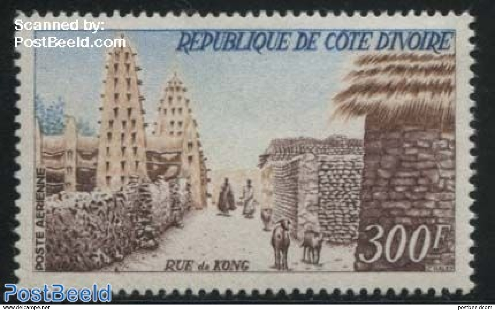 Ivory Coast 1966 Street In Kong 1v, Mint NH, Nature - Various - Cattle - Street Life - Art - Architecture - Neufs