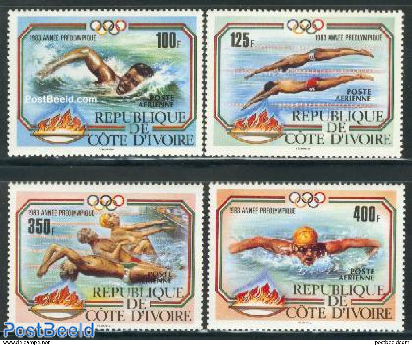 Ivory Coast 1983 Olympic Games Los Angeles 4v, Mint NH, Sport - Olympic Games - Swimming - Neufs