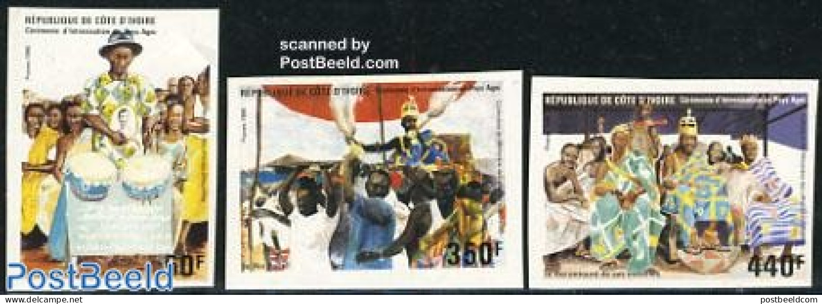 Ivory Coast 1986 Coronation Ceremony 3v Imperforated, Mint NH, History - Various - Kings & Queens (Royalty) - Folklore - Neufs