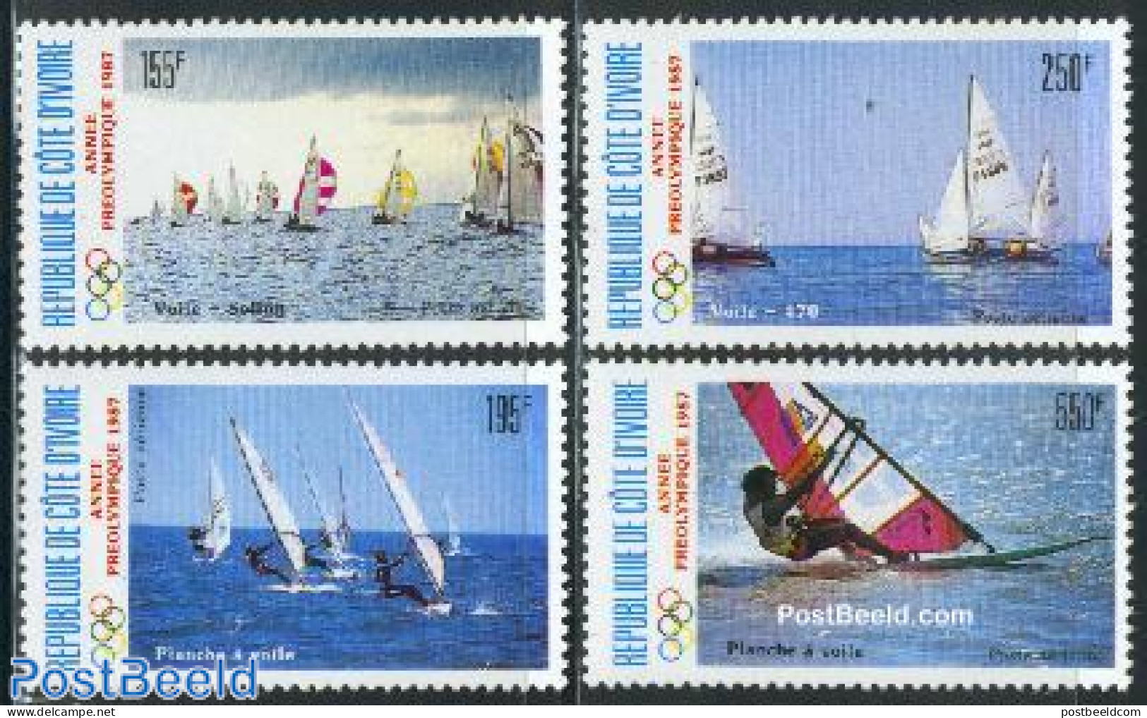 Ivory Coast 1987 Pre Olympic Year, Sailing 4v, Mint NH, Sport - Olympic Games - Sailing - Nuevos