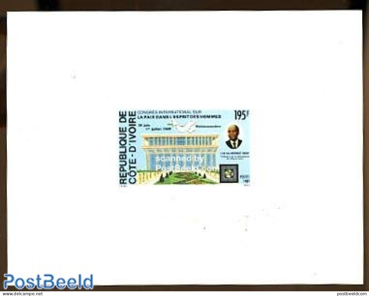 Ivory Coast 1989 Peace Congress Epreuve De Luxe, Mint NH, History - Nature - Peace - Birds - Pigeons - Neufs