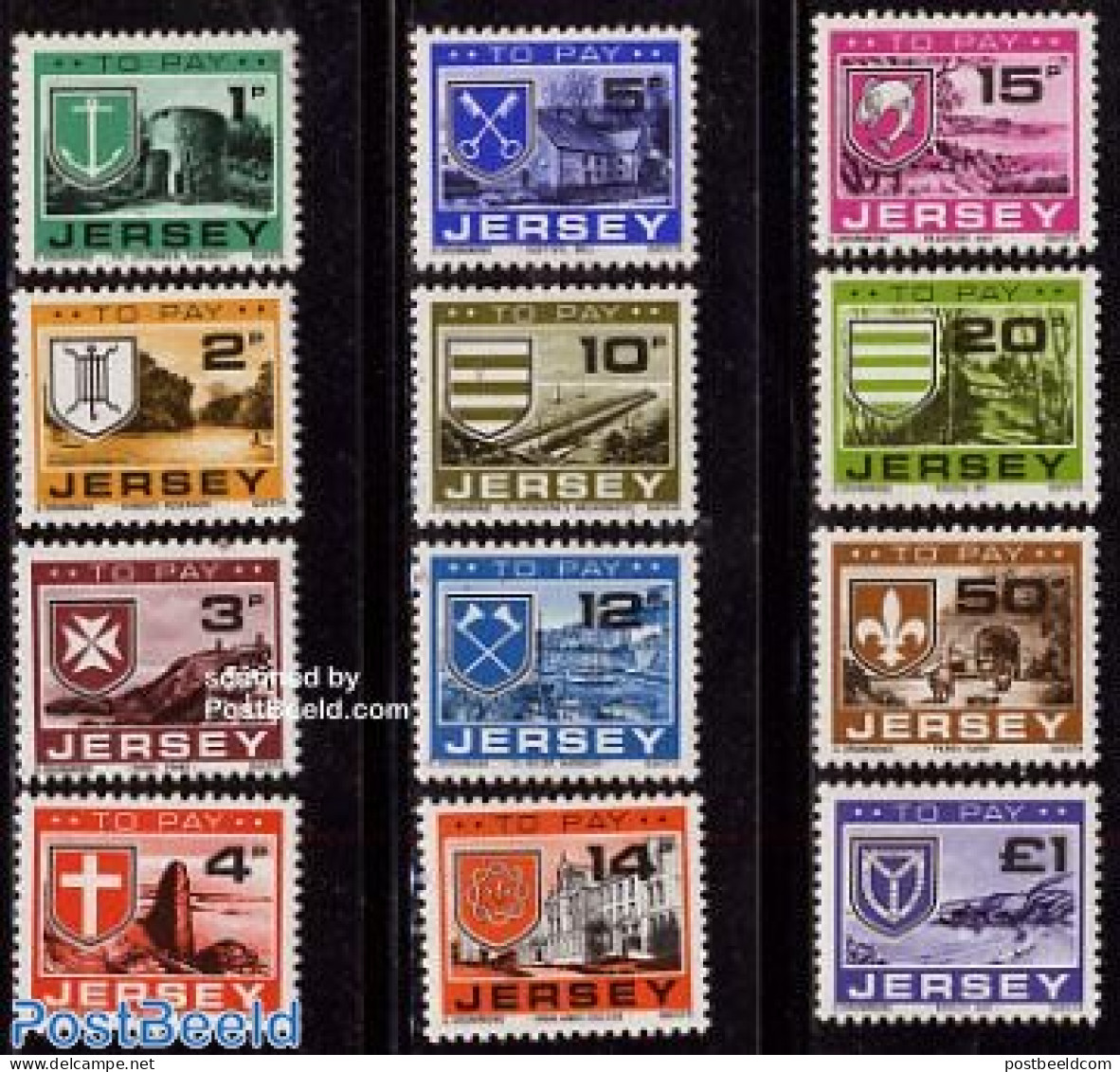 Jersey 1978 Postage Due 12v, Mint NH, History - Transport - Various - Coat Of Arms - Ships And Boats - Lighthouses & S.. - Barche