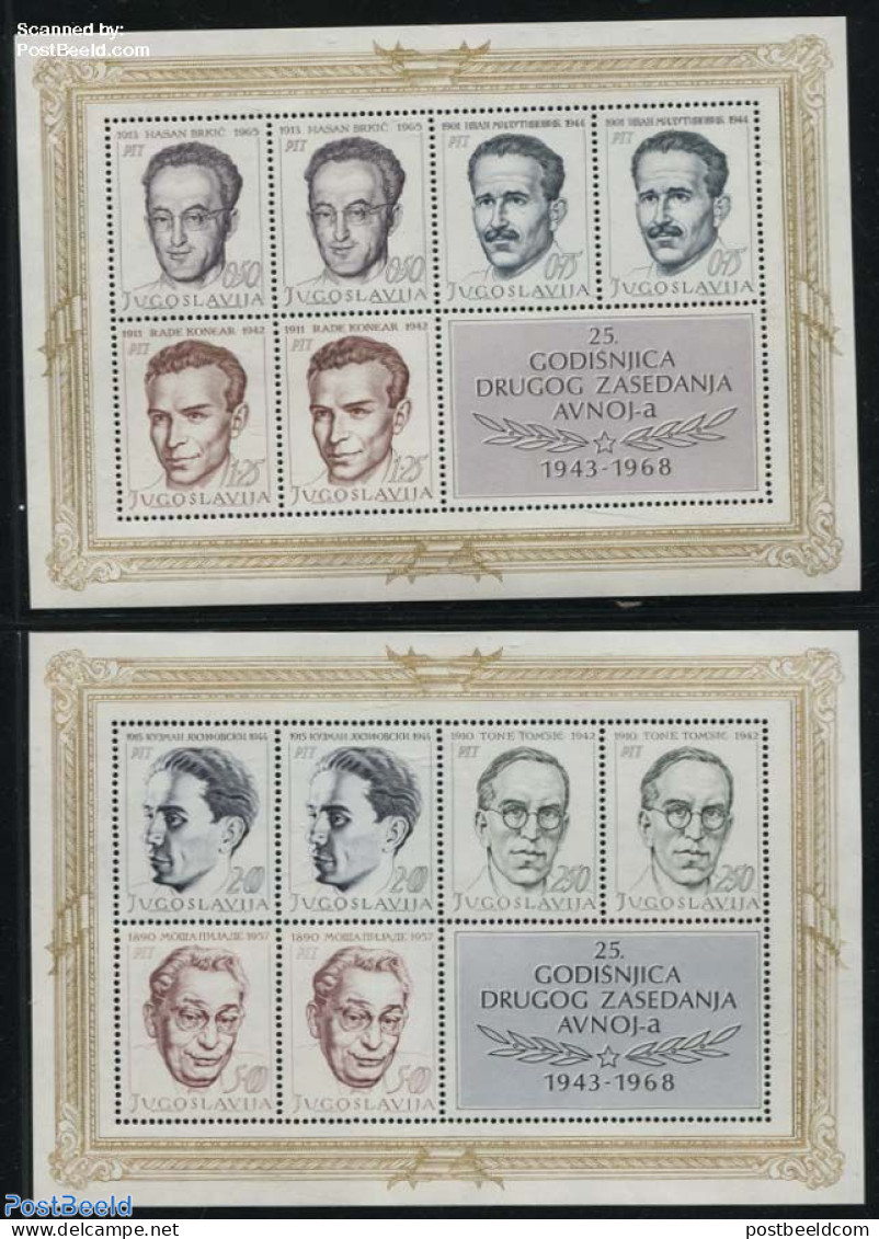 Yugoslavia 1968 National Heroes 2 S/s, Mint NH - Neufs