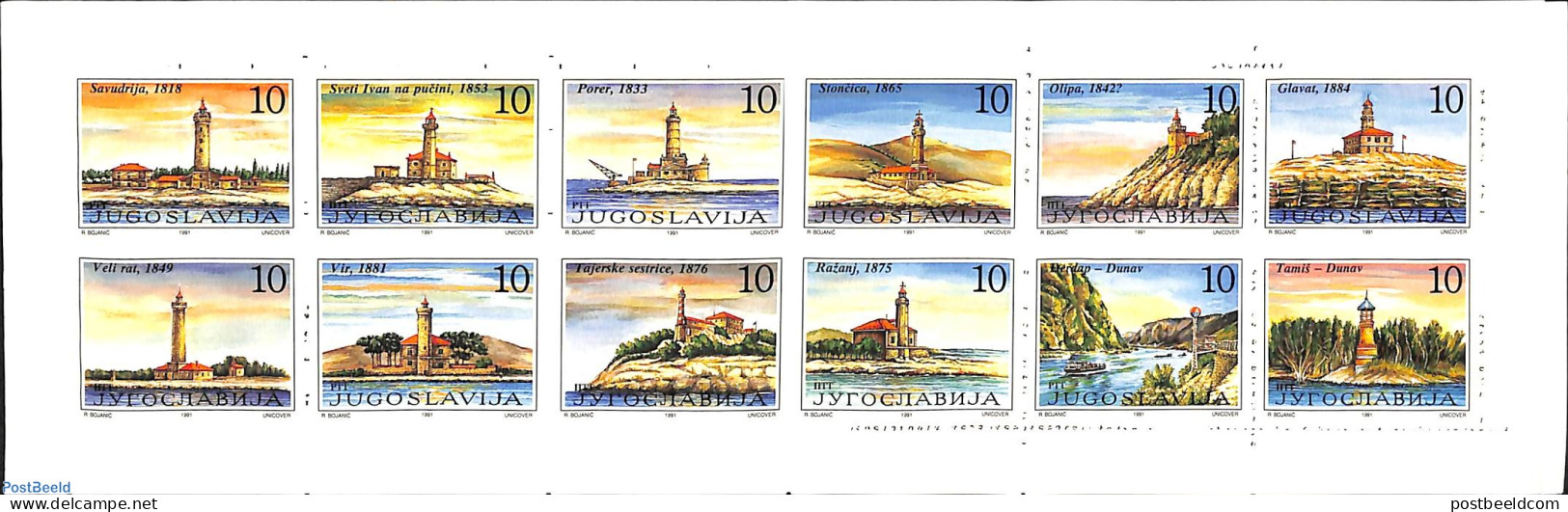 Yugoslavia 1991 Lighthouses 12v In Booklet, Mint NH, Various - Lighthouses & Safety At Sea - Unused Stamps