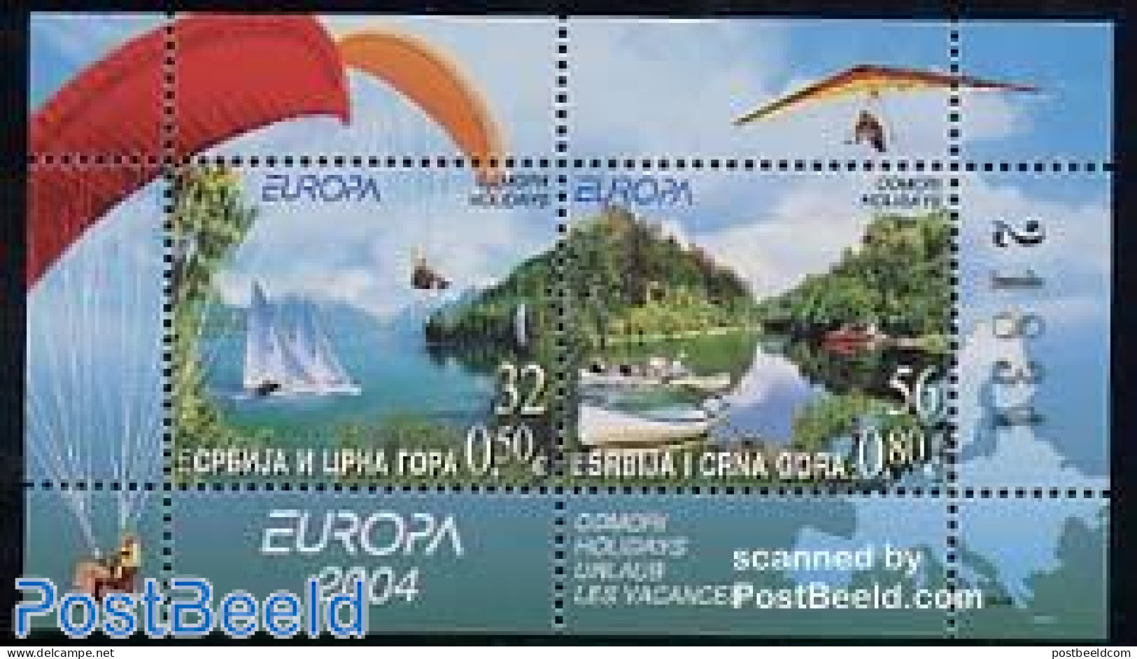 Serbia/Montenegro 2004 Europa S/s, Mint NH, History - Sport - Transport - Various - Europa (cept) - Parachuting - Sail.. - Paracadutismo
