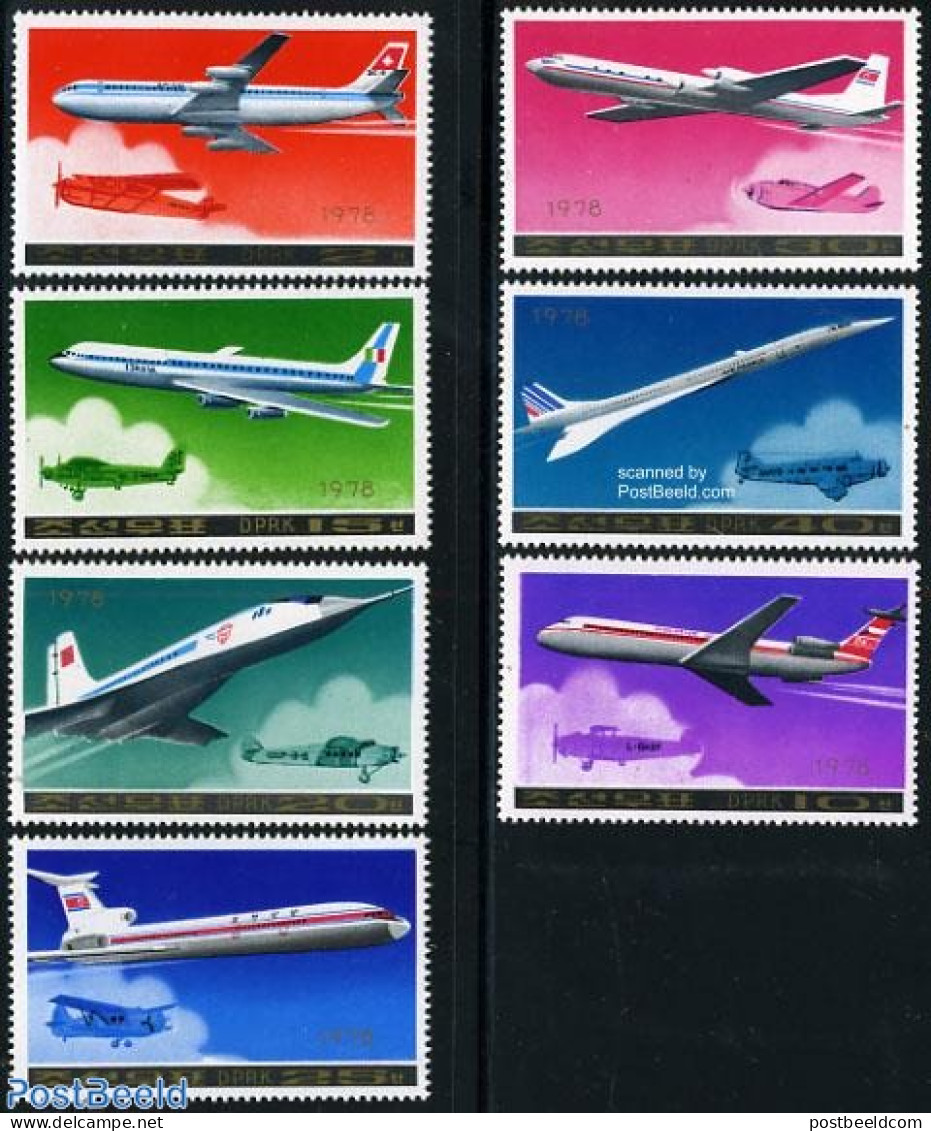 Korea, North 1978 Civil Aviation 7v, Mint NH, Transport - Concorde - Aircraft & Aviation - Concorde