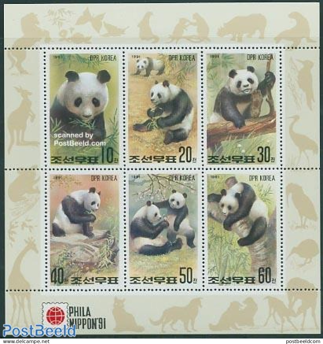 Korea, North 1991 Philanippon 6v M/s, Mint NH, Nature - Animals (others & Mixed) - Philately - Pandas - Korea (Nord-)