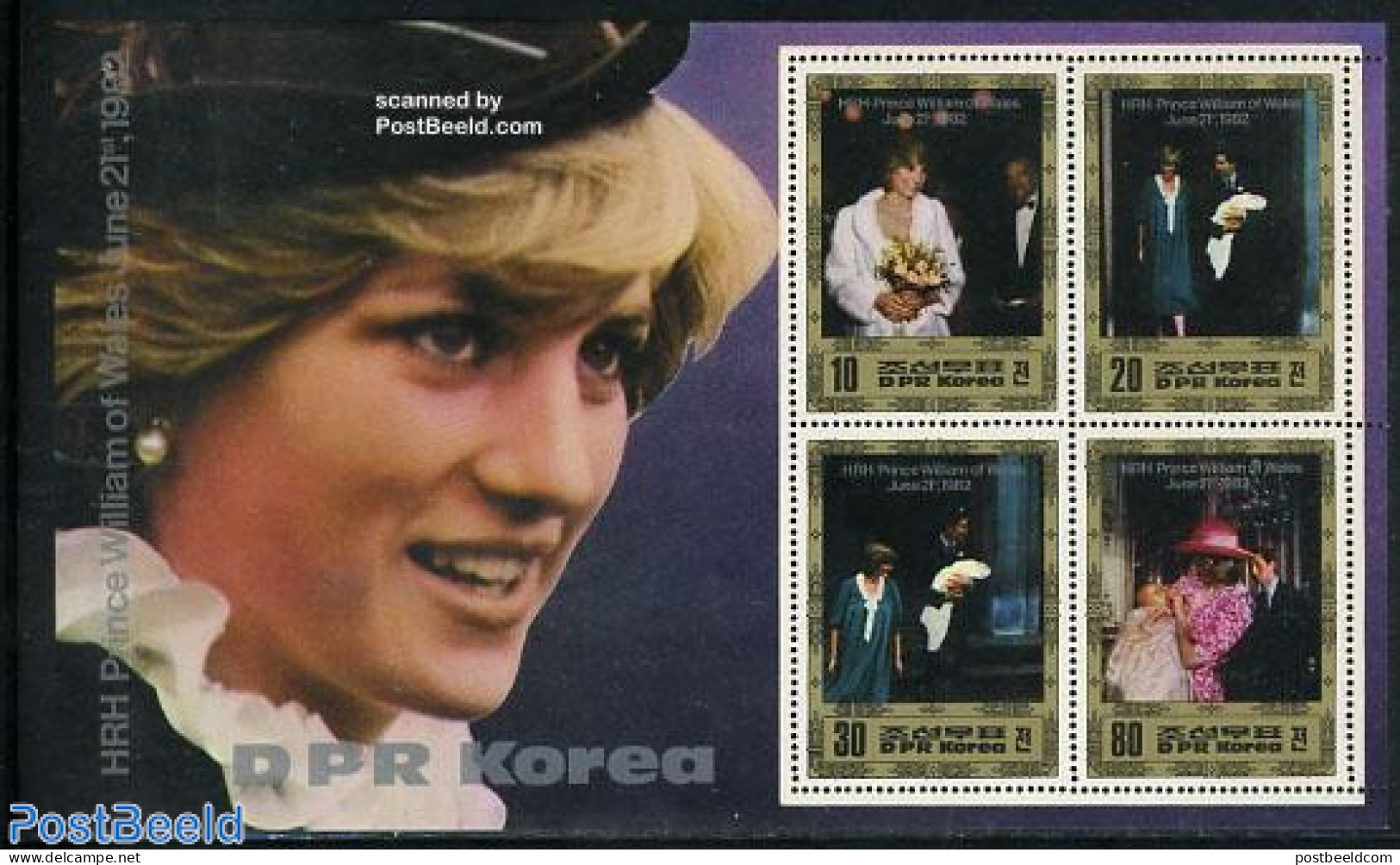 Korea, North 1982 Birth Of William 4v M/s, Mint NH, History - Charles & Diana - Kings & Queens (Royalty) - Familias Reales