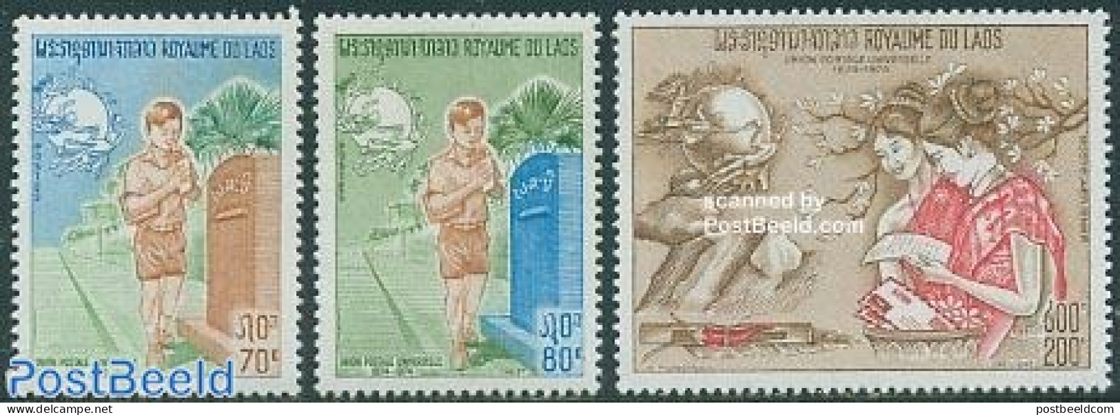 Laos 1974 UPU Centenary 3v, Mint NH, Post - U.P.U. - Poste