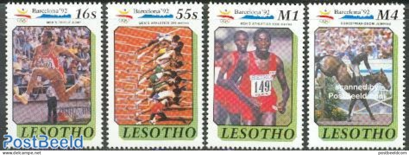 Lesotho 1990 Barcelona Games 4v, Mint NH, Nature - Sport - Horses - Athletics - Olympic Games - Athlétisme