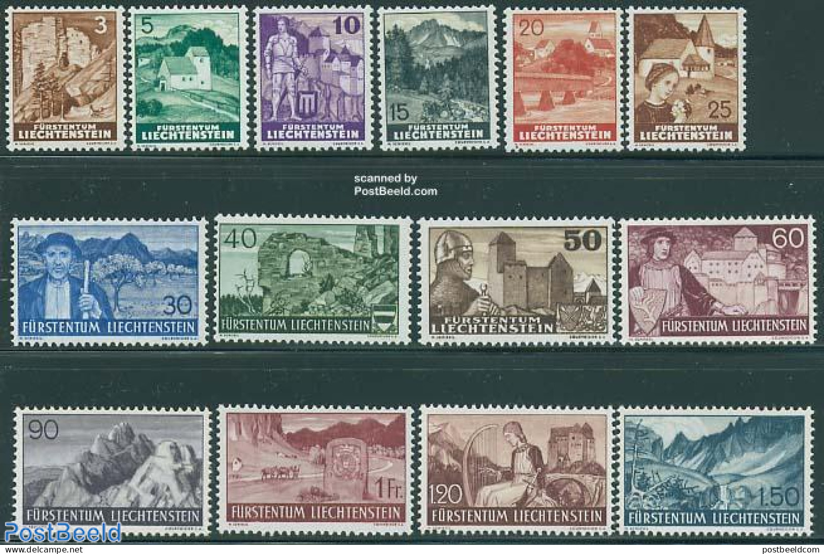 Liechtenstein 1937 Definitives 14v, Mint NH, History - Performance Art - Knights - Music - Art - Castles & Fortificati.. - Nuovi