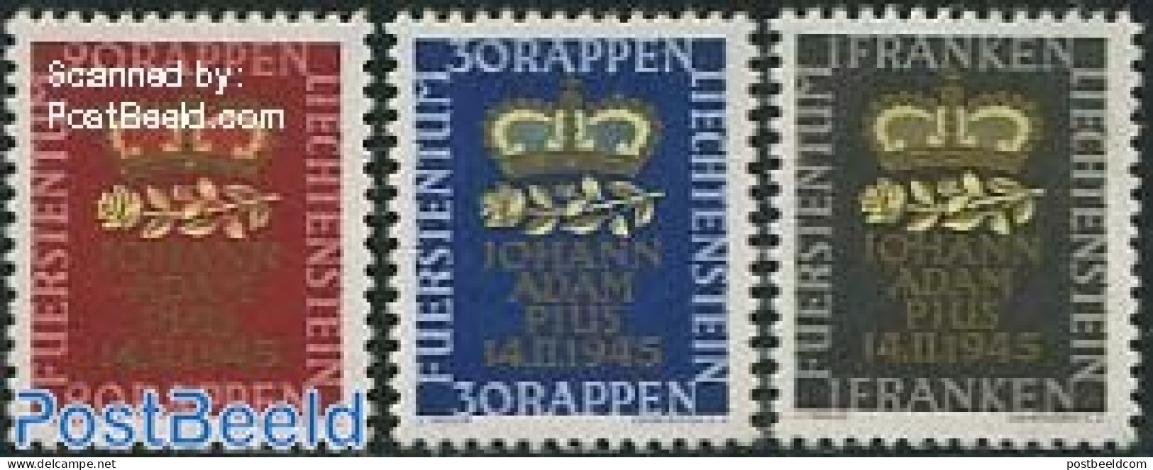 Liechtenstein 1945 Birth Of Johann Adam 3v, Mint NH, History - Kings & Queens (Royalty) - Nuovi