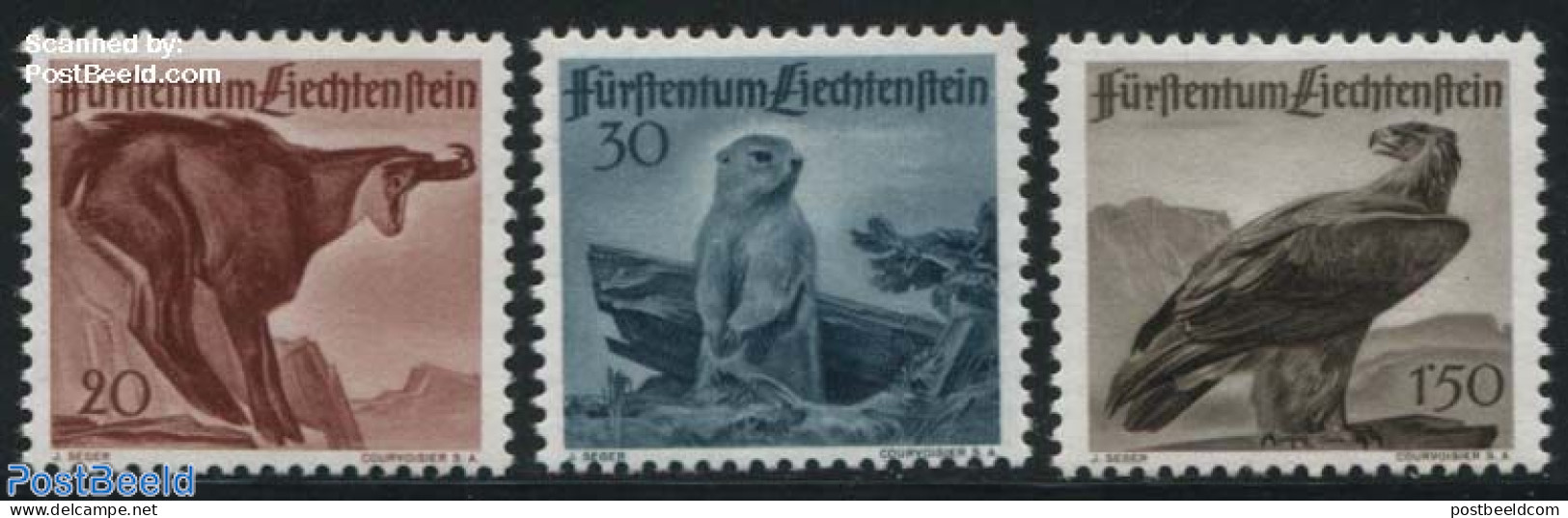 Liechtenstein 1947 Animals 3v, Mint NH, Nature - Animals (others & Mixed) - Birds Of Prey - Nuevos