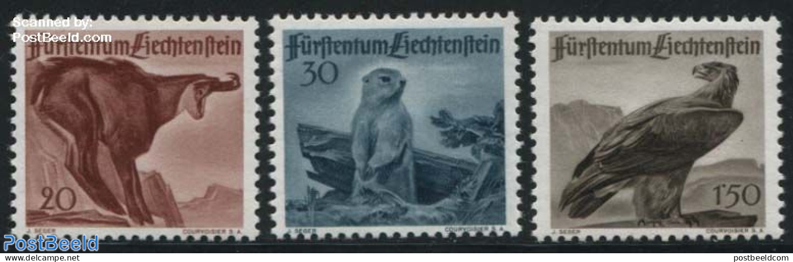 Liechtenstein 1947 Animals 3v, Mint NH, Nature - Animals (others & Mixed) - Birds Of Prey - Neufs