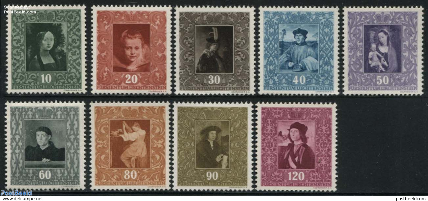 Liechtenstein 1949 Paintings 9v, Mint NH, Art - Leonardo Da Vinci - Paintings - Raphael - Rembrandt - Rubens - Unused Stamps