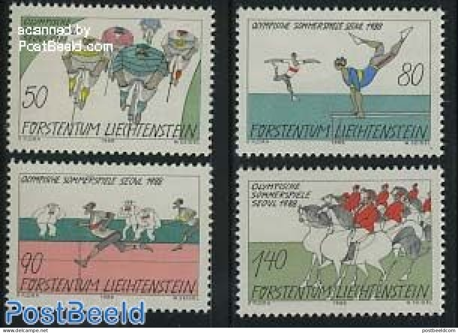 Liechtenstein 1988 Olympic Games Seoul 4v, Mint NH, Nature - Sport - Horses - Cycling - Olympic Games - Sport (other A.. - Ongebruikt