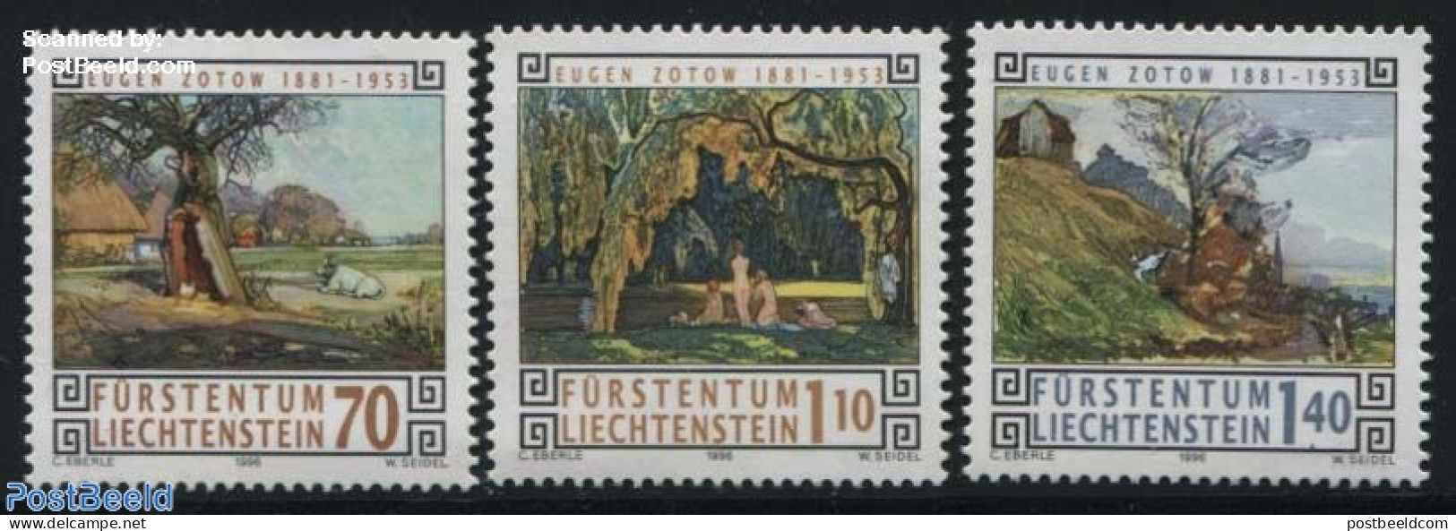 Liechtenstein 1996 Paintings 3v, Mint NH, Nature - Trees & Forests - Art - Paintings - Nuovi