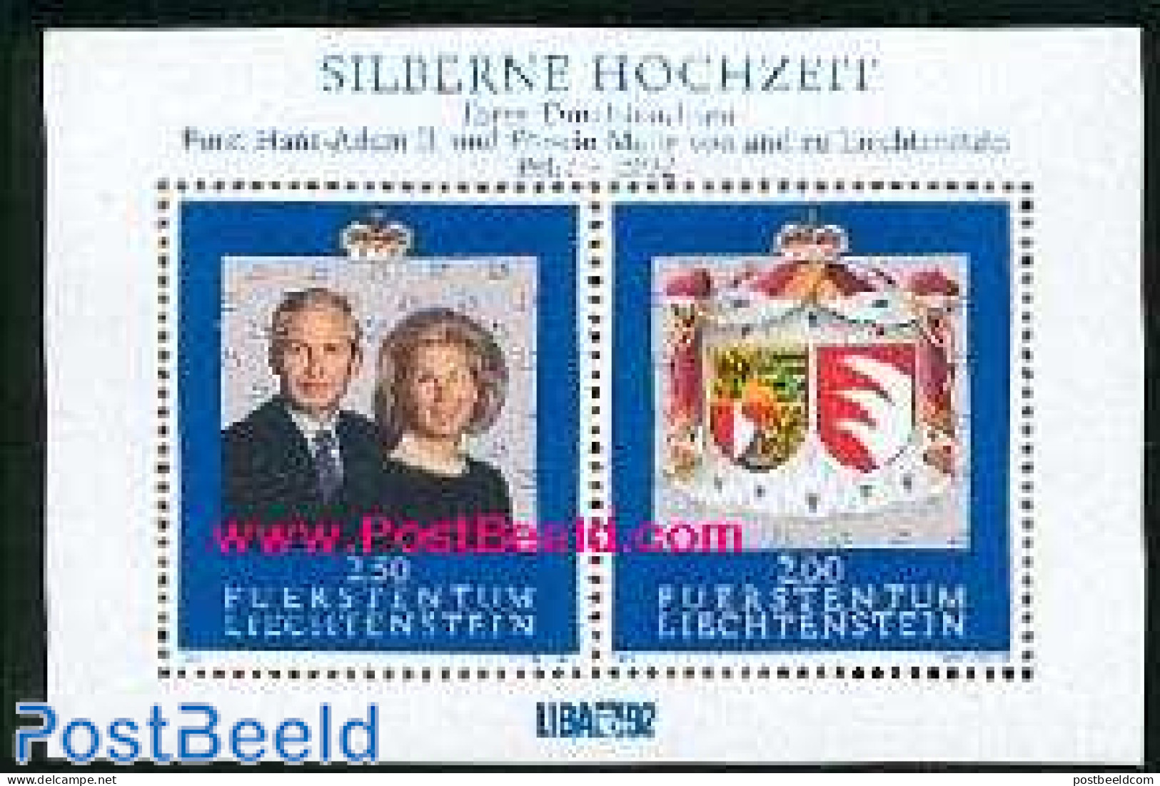 Liechtenstein 1992 Silver Wedding S/s, Mint NH, History - Coat Of Arms - Kings & Queens (Royalty) - Neufs