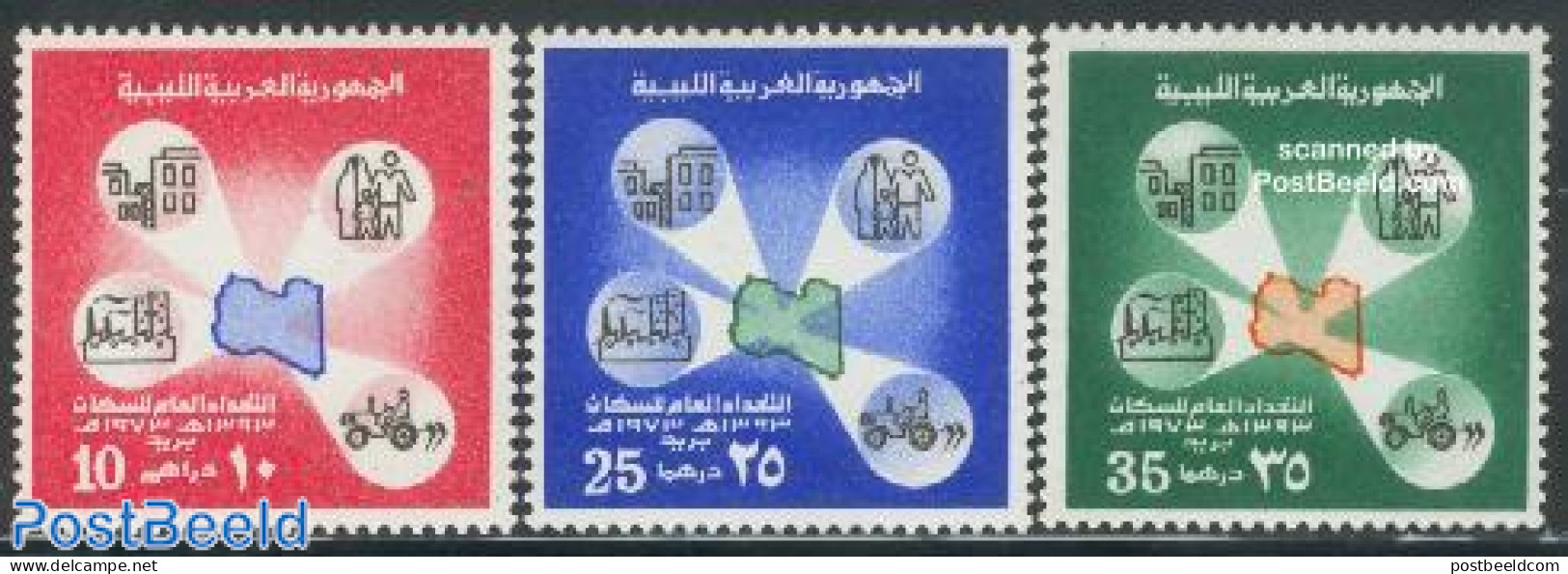 Libya Kingdom 1973 National Census 3v, Mint NH, Various - Agriculture - Industry - Maps - Agricultura