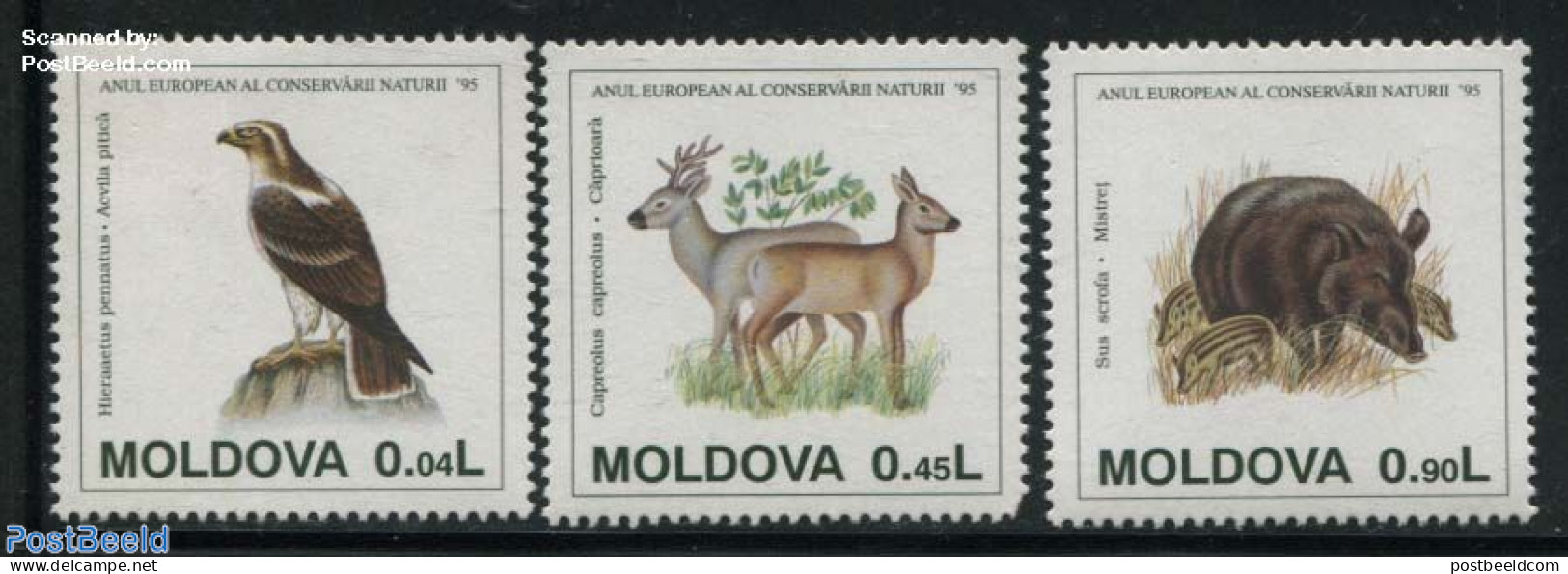 Moldova 1995 European Nature Conservation 3v, Mint NH, History - Nature - Europa Hang-on Issues - Animals (others & Mi.. - Idées Européennes