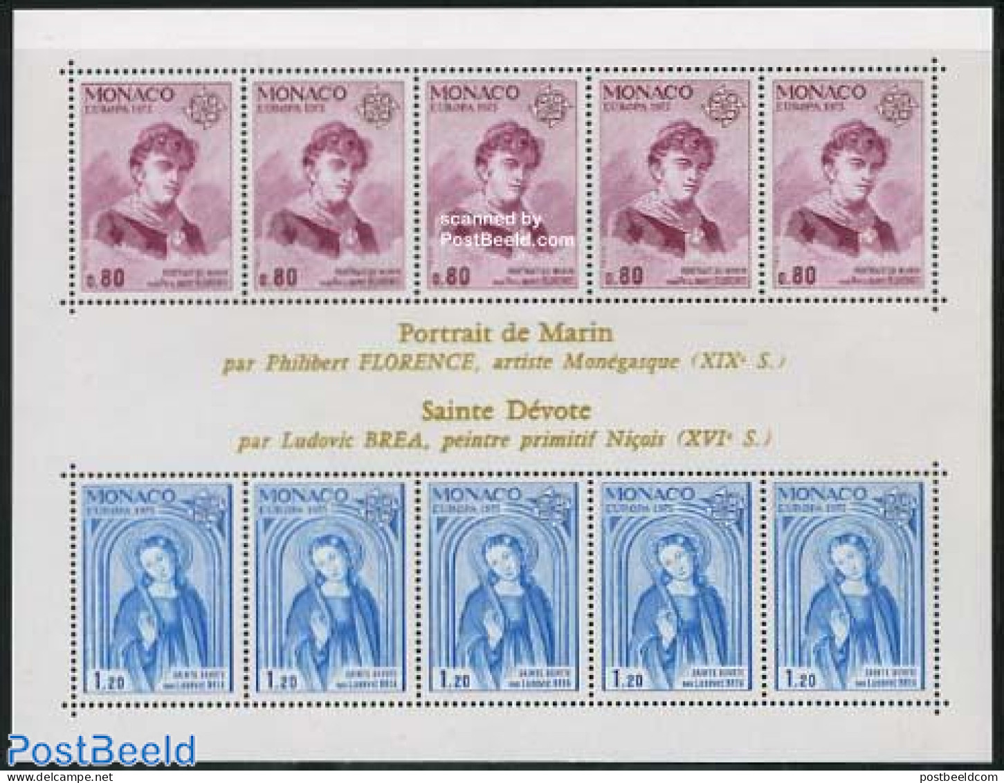 Monaco 1975 Europa S/s, Mint NH, History - Religion - Europa (cept) - Religion - Art - Paintings - Unused Stamps