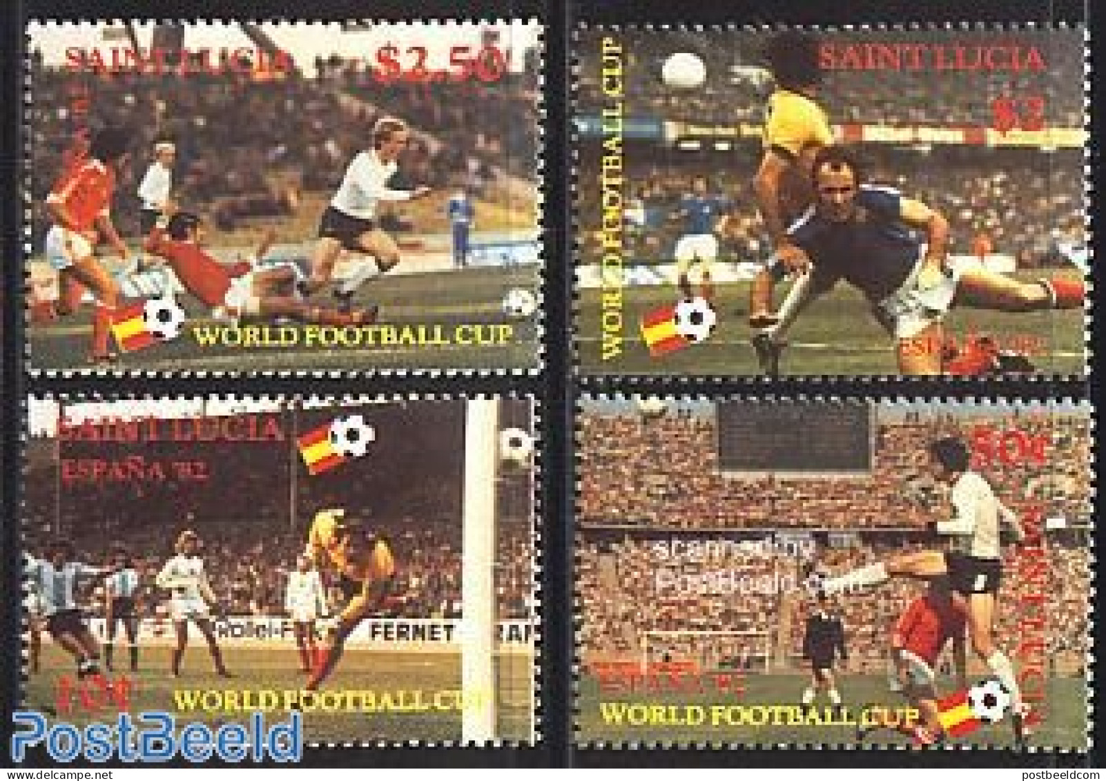 Saint Lucia 1982 World Cup Football 4v, Mint NH, Sport - Football - St.Lucie (1979-...)