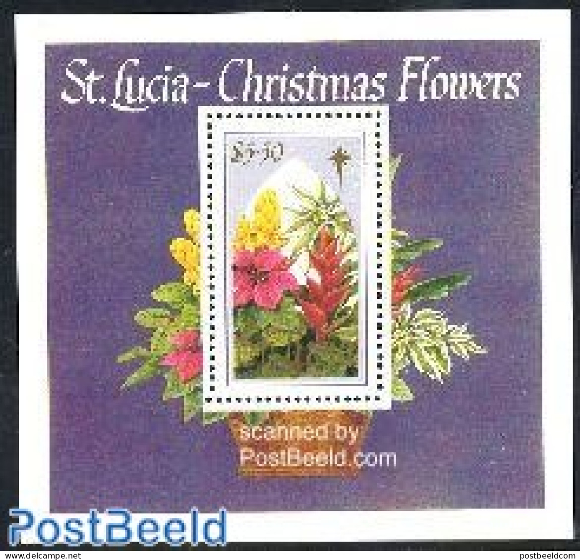 Saint Lucia 1988 Christmas, Flowers S/s, Mint NH, Nature - Religion - Flowers & Plants - Christmas - Noël