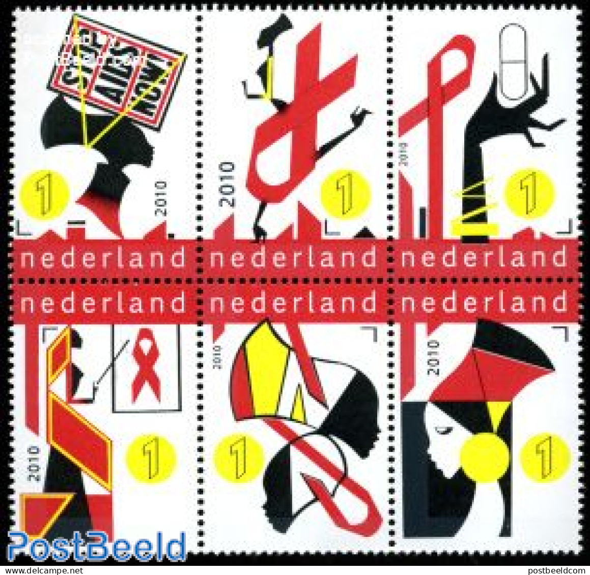 Netherlands 2010 Stop AIDS Now 6v [++], Mint NH, Health - Health - Neufs