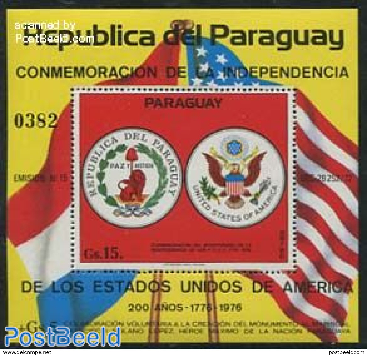 Paraguay 1975 200 Years US Independence S/s (arms), Mint NH, History - Coat Of Arms - US Bicentenary - Paraguay