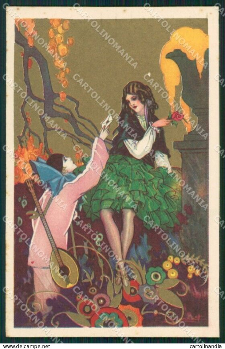 Busi Italian Art Deco Lady And Pierrot Degami Serie 2074 Postcard QT6668 - Other & Unclassified