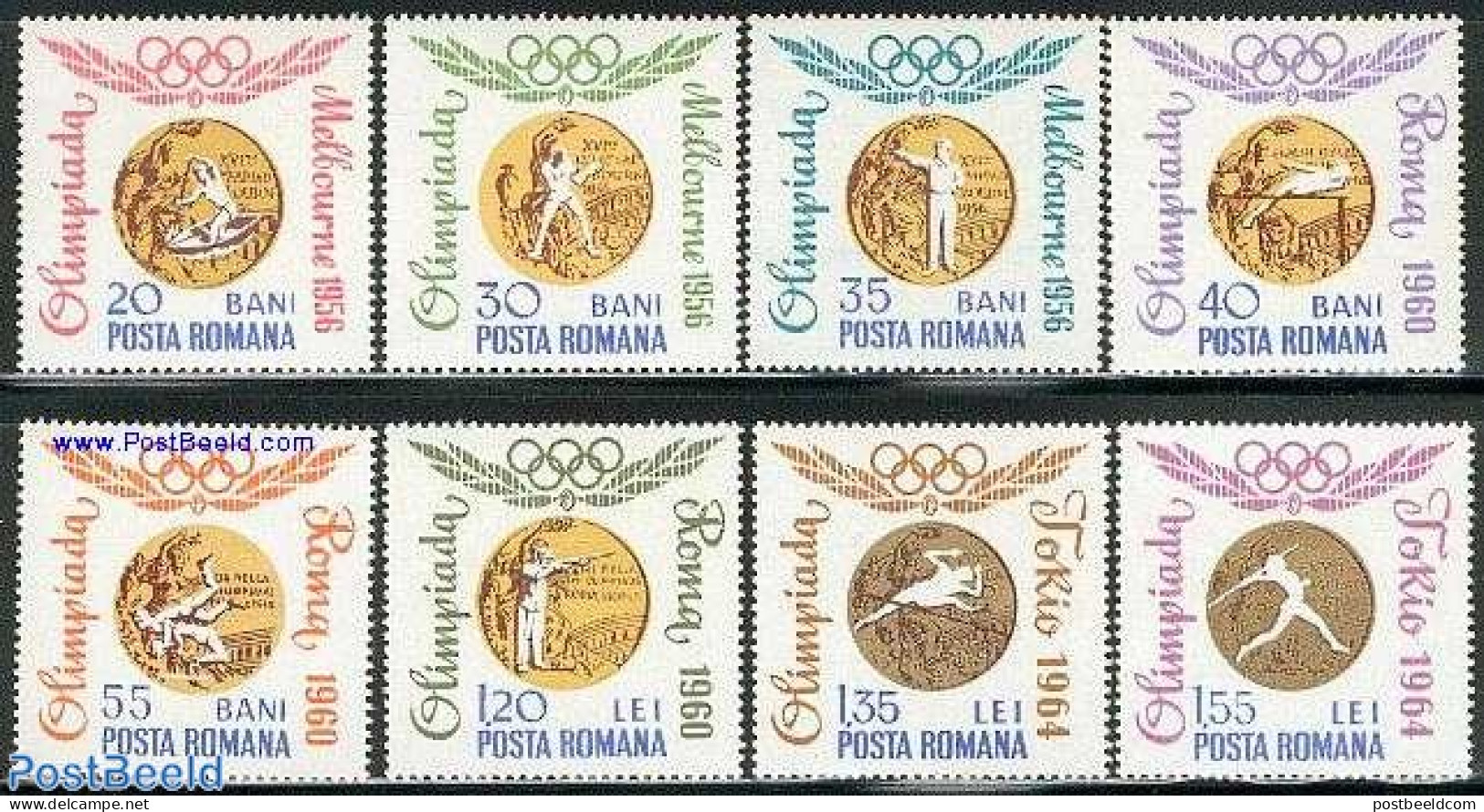 Romania 1964 Olympic Winners 8v, Mint NH, Sport - Athletics - Kayaks & Rowing - Olympic Games - Shooting Sports - Nuevos