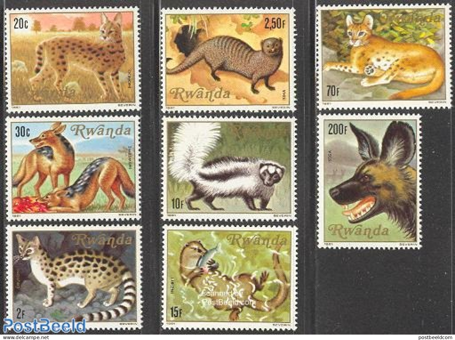 Rwanda 1981 Carnivorous Animals 8v, Mint NH, Nature - Animals (others & Mixed) - Cat Family - Andere & Zonder Classificatie