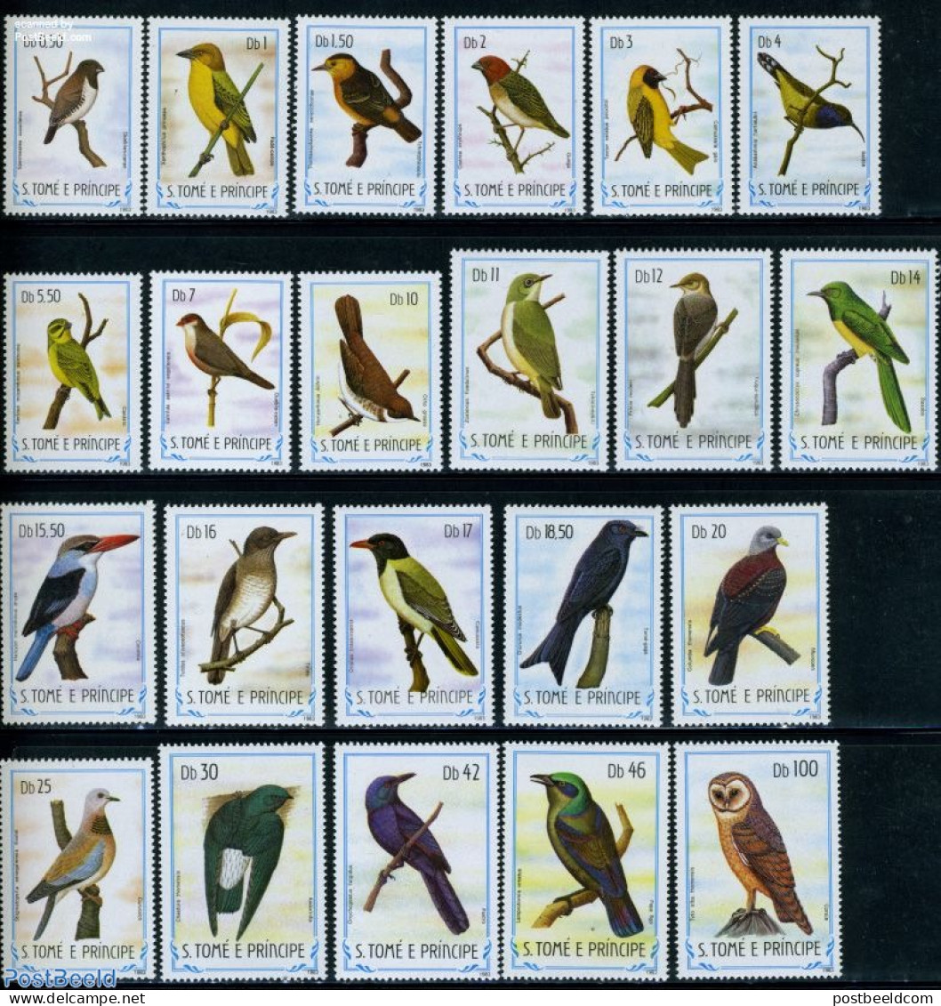 Sao Tome/Principe 1983 Birds 22v, Mint NH, Nature - Birds - Owls - Kingfishers - Pigeons - Sao Tome Et Principe