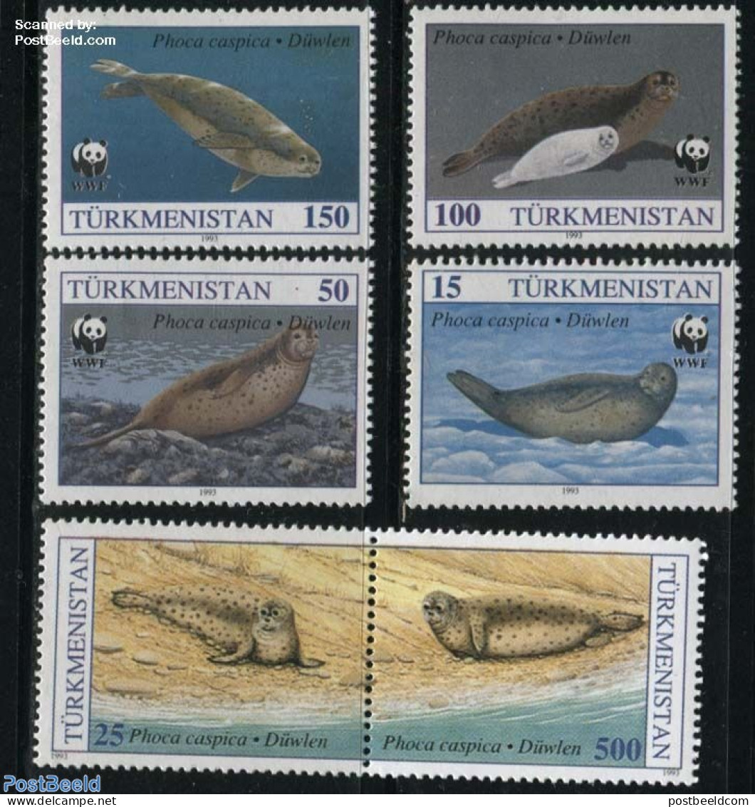 Turkmenistan 1993 WWF/seals 6v, Mint NH, Nature - Sea Mammals - World Wildlife Fund (WWF) - Turkmenistán