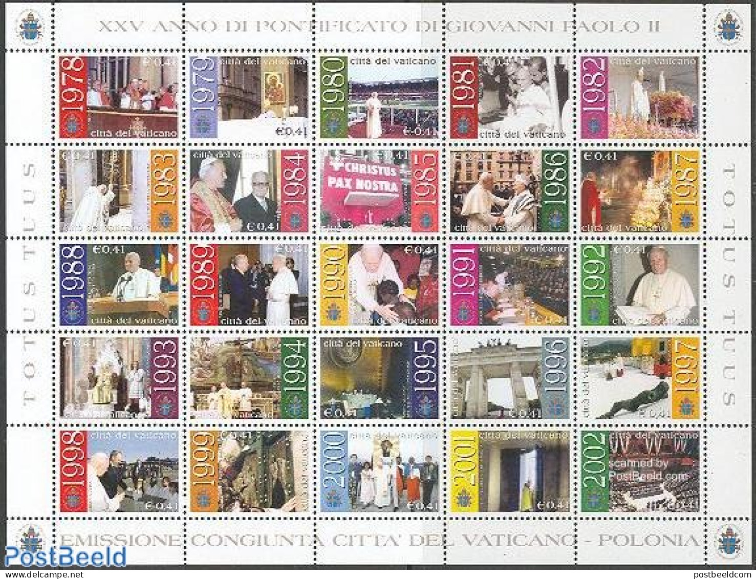 Vatican 2003 25 Years Pope John Paul II 25v M/s, Joint Iss.Pola, Mint NH, Religion - Various - Pope - Religion - Joint.. - Nuovi
