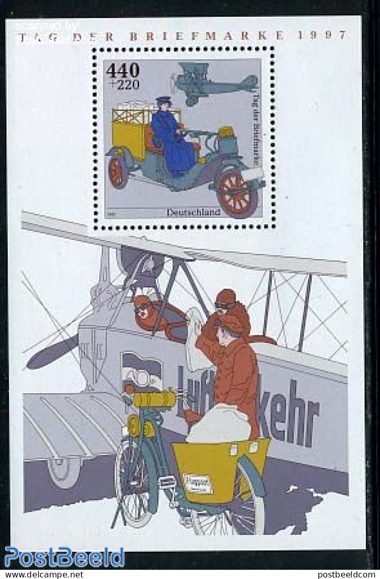 Germany, Federal Republic 1997 Stamp Day S/s, Mint NH, Transport - Post - Motorcycles - Aircraft & Aviation - Unused Stamps