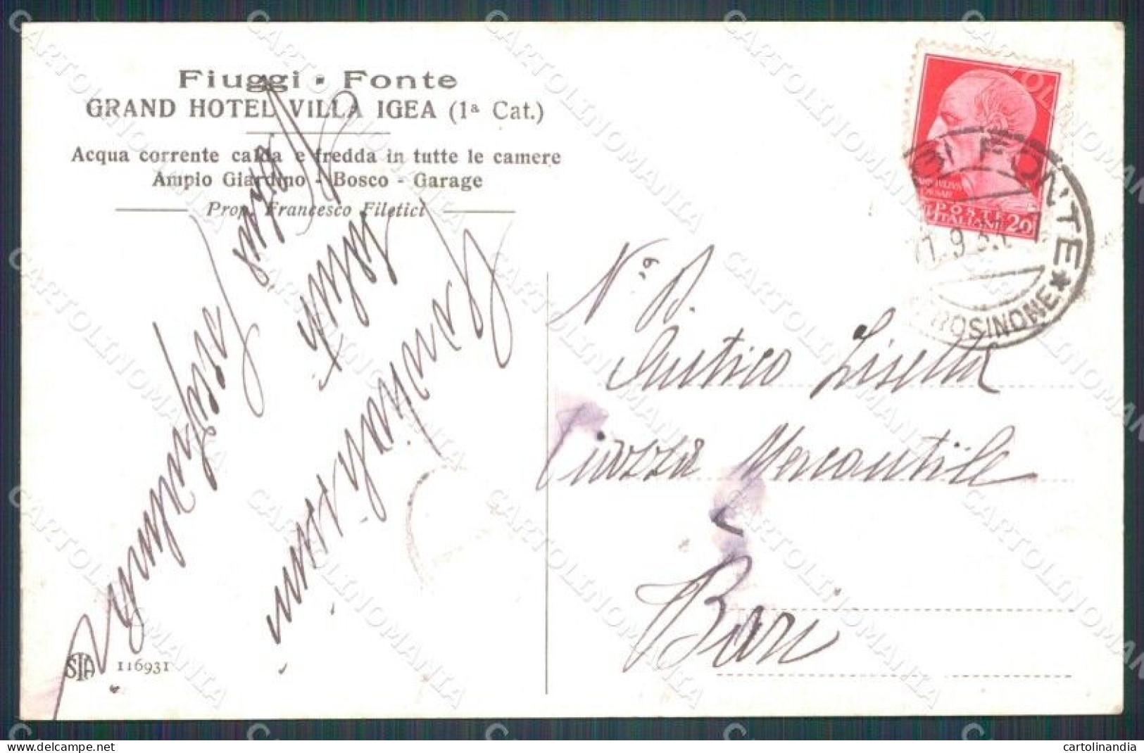 Frosinone Fiuggi Villa Igea Cartolina QT4986 - Frosinone