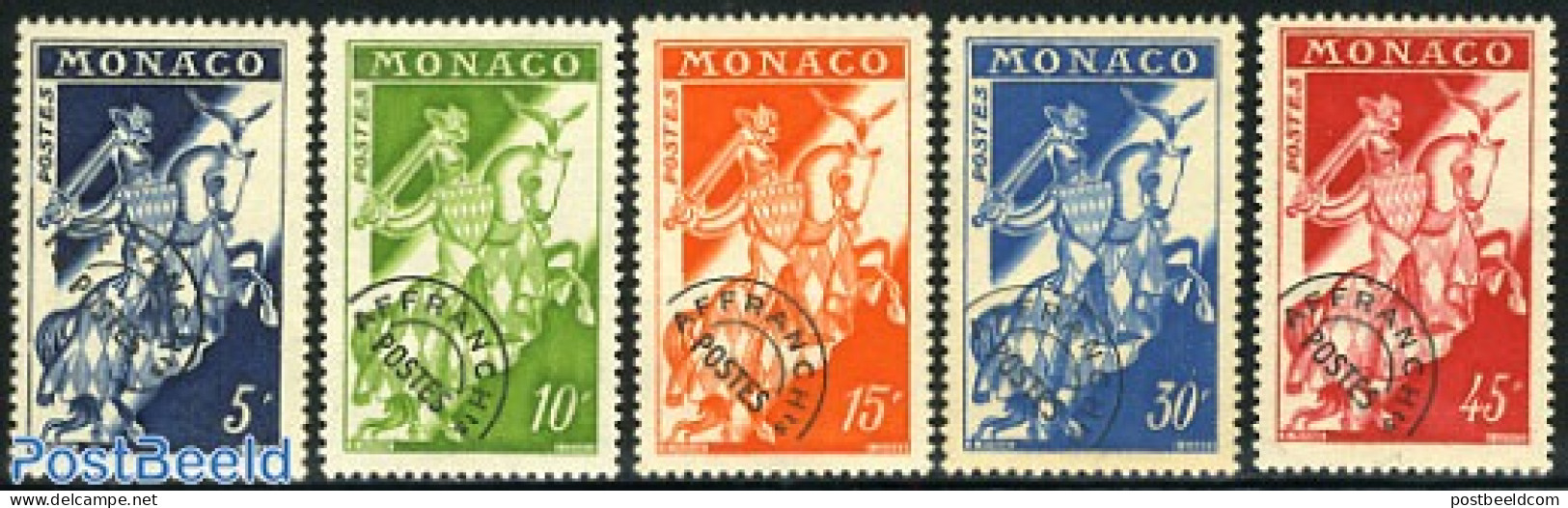 Monaco 1957 Pre Cancels 5v, Mint NH, History - Nature - Knights - Horses - Ongebruikt
