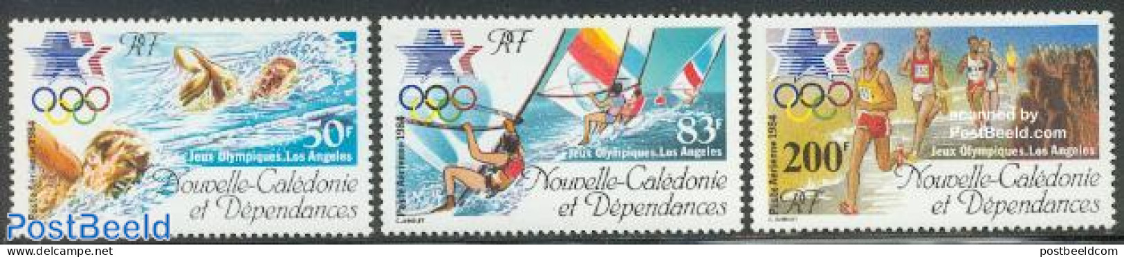 New Caledonia 1984 Olympic Games Los Angeles 3v, Mint NH, Sport - Athletics - Olympic Games - Sailing - Swimming - Nuevos
