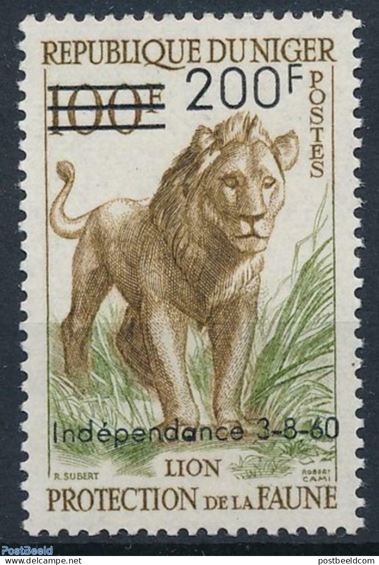 Niger 1960 Independence Day, Overprint 1v, Mint NH, Nature - Animals (others & Mixed) - Cat Family - Wild Mammals - Niger (1960-...)