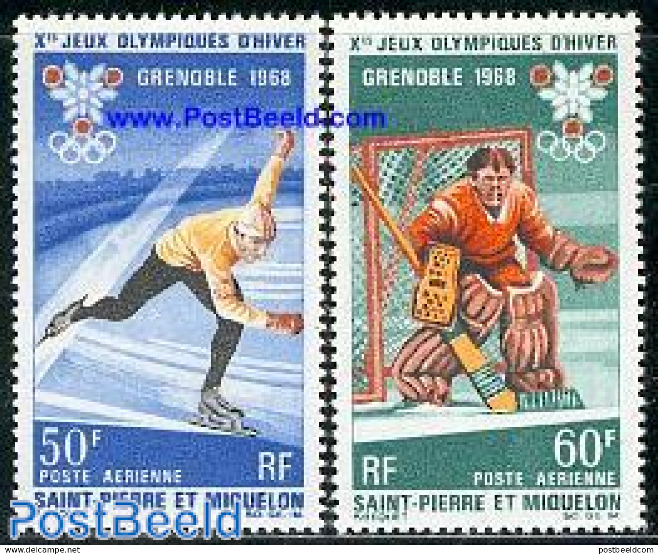 Saint Pierre And Miquelon 1968 Olympic Winter Games 2v, Mint NH, Sport - Ice Hockey - Olympic Winter Games - Skating - Hockey (su Ghiaccio)