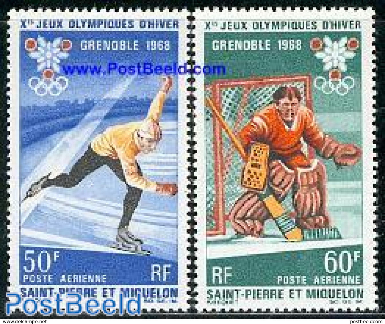 Saint Pierre And Miquelon 1968 Olympic Winter Games 2v, Mint NH, Sport - Ice Hockey - Olympic Winter Games - Skating - Hockey (Ijs)